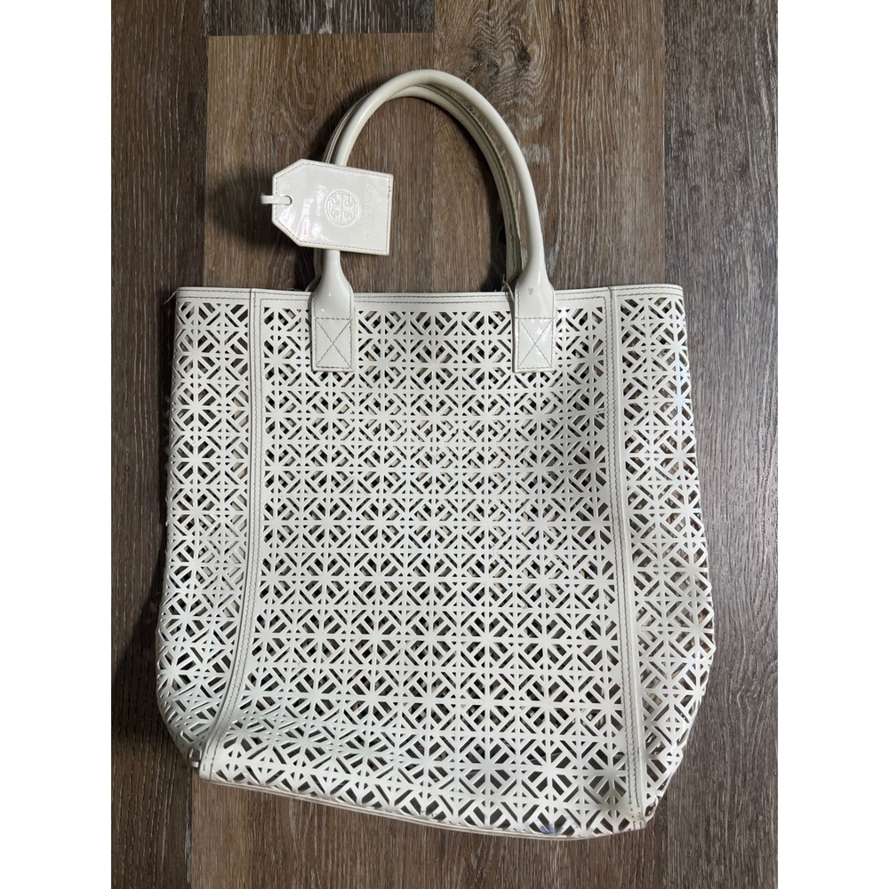 Tory Burch Cream Laser-Cut Leather Tote